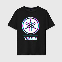 Футболка оверсайз женская Значок Yamaha в стиле glitch, цвет: черный
