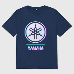 Футболка оверсайз женская Значок Yamaha в стиле glitch, цвет: тёмно-синий