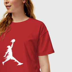 Футболка оверсайз женская Белый силуэт баскетболиста - слэм-данк, цвет: красный — фото 2