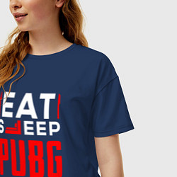 Футболка оверсайз женская Надпись eat sleep PUBG repeat, цвет: тёмно-синий — фото 2
