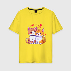 Женская футболка оверсайз Влюбленные котята рисунок