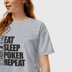 Футболка оверсайз женская Eat, sleep, poker, repeat, цвет: меланж — фото 2