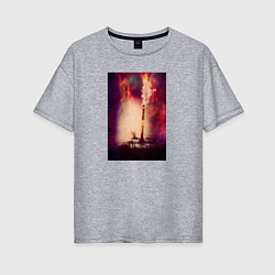 Женская футболка оверсайз Танк в пламени на поле боя