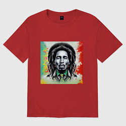 Женская футболка оверсайз Боб Марли граффити триколор