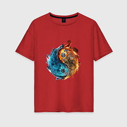 Женская футболка оверсайз Стихии огня и воды