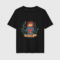 Женская футболка оверсайз Девочка с большим любящим сердцем