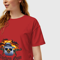 Футболка оверсайз женская Chicken gun game, цвет: красный — фото 2