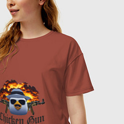 Футболка оверсайз женская Chicken gun game, цвет: кирпичный — фото 2