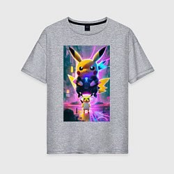 Футболка оверсайз женская Stand of Pikachu - city fantasy, цвет: меланж
