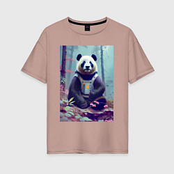 Женская футболка оверсайз Панда в кибер-жилете - нейросеть