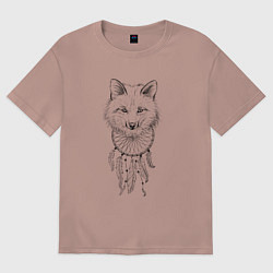 Футболка оверсайз женская Лиса и ловец снов, цвет: пыльно-розовый