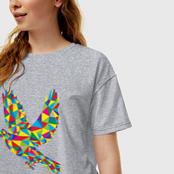 Футболка оверсайз женская Разноцветная птичка, цвет: меланж — фото 2