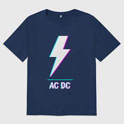 Футболка оверсайз женская AC DC glitch rock, цвет: тёмно-синий