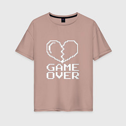 Женская футболка оверсайз Пиксельное сердечко Game over