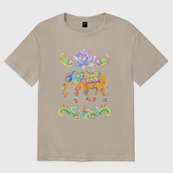 Футболка оверсайз женская Индийский слон батик, цвет: миндальный