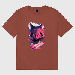 Футболка оверсайз женская Кот ниндзя - арт, цвет: кирпичный