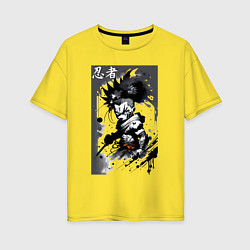 Футболка оверсайз женская Bart Simpson ninja - hieroglyphs, цвет: желтый