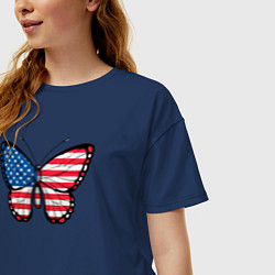 Футболка оверсайз женская США бабочка, цвет: тёмно-синий — фото 2