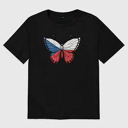Футболка оверсайз женская Чехия бабочка, цвет: черный