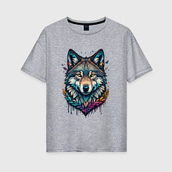 Женская футболка оверсайз Лесной яркий волк