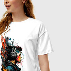 Футболка оверсайз женская Слушая музыку - Хуф и Ся, цвет: белый — фото 2