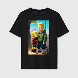 Женская футболка оверсайз Барт Симпсон с Мэгги в мегаполисе