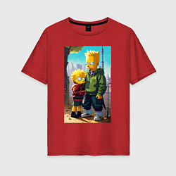 Женская футболка оверсайз Барт Симпсон с Мэгги в мегаполисе