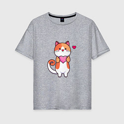 Женская футболка оверсайз Милый кот с сердцем