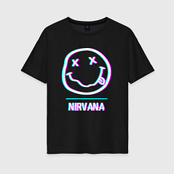 Женская футболка оверсайз Nirvana glitch rock