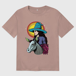 Футболка оверсайз женская Ведьма и осел comic style, цвет: пыльно-розовый