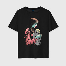 Женская футболка оверсайз Кукла колдуна с черепом