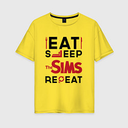 Футболка оверсайз женская Надпись: eat sleep The Sims repeat, цвет: желтый