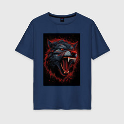 Женская футболка оверсайз Агрессивный красный волк