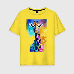 Женская футболка оверсайз Маленький жирафёнок - Африка - акварель
