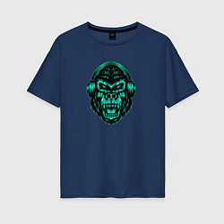Футболка оверсайз женская Крутая горилла в наушниках, цвет: тёмно-синий