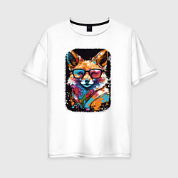 Футболка оверсайз женская Abstract Colorful Fox, цвет: белый