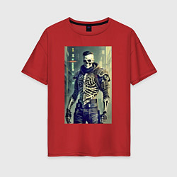 Женская футболка оверсайз Cool skeleton - cyberpunk - neural network