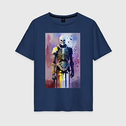 Женская футболка оверсайз Cyber skeleton - watercolor - sketch