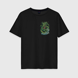 Женская футболка оверсайз Зеленый китайский дракон: арт нейросети
