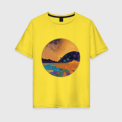 Футболка оверсайз женская Пейзаж в стиле Густава Климта, абстракция, цвет: желтый