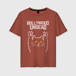 Футболка оверсайз женская Hollywood Undead rock cat, цвет: кирпичный