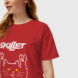 Футболка оверсайз женская Skillet rock cat, цвет: красный — фото 2