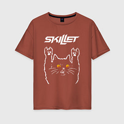 Футболка оверсайз женская Skillet rock cat, цвет: кирпичный