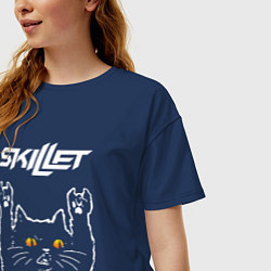 Футболка оверсайз женская Skillet rock cat, цвет: тёмно-синий — фото 2