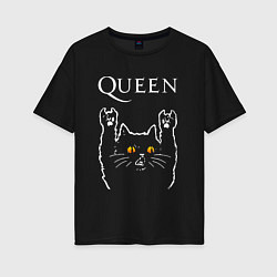 Футболка оверсайз женская Queen rock cat, цвет: черный