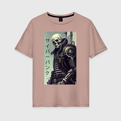 Женская футболка оверсайз Cool skeleton - cyberpunk - hieroglyphs