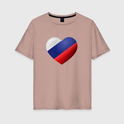 Футболка оверсайз женская Флаг России в сердце, цвет: пыльно-розовый