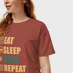 Футболка оверсайз женская Eat sleep judo, цвет: кирпичный — фото 2