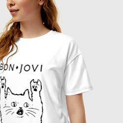 Футболка оверсайз женская Bon Jovi - rock cat, цвет: белый — фото 2