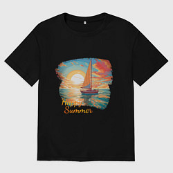 Футболка оверсайз женская Счастливое яркое лето, цвет: черный